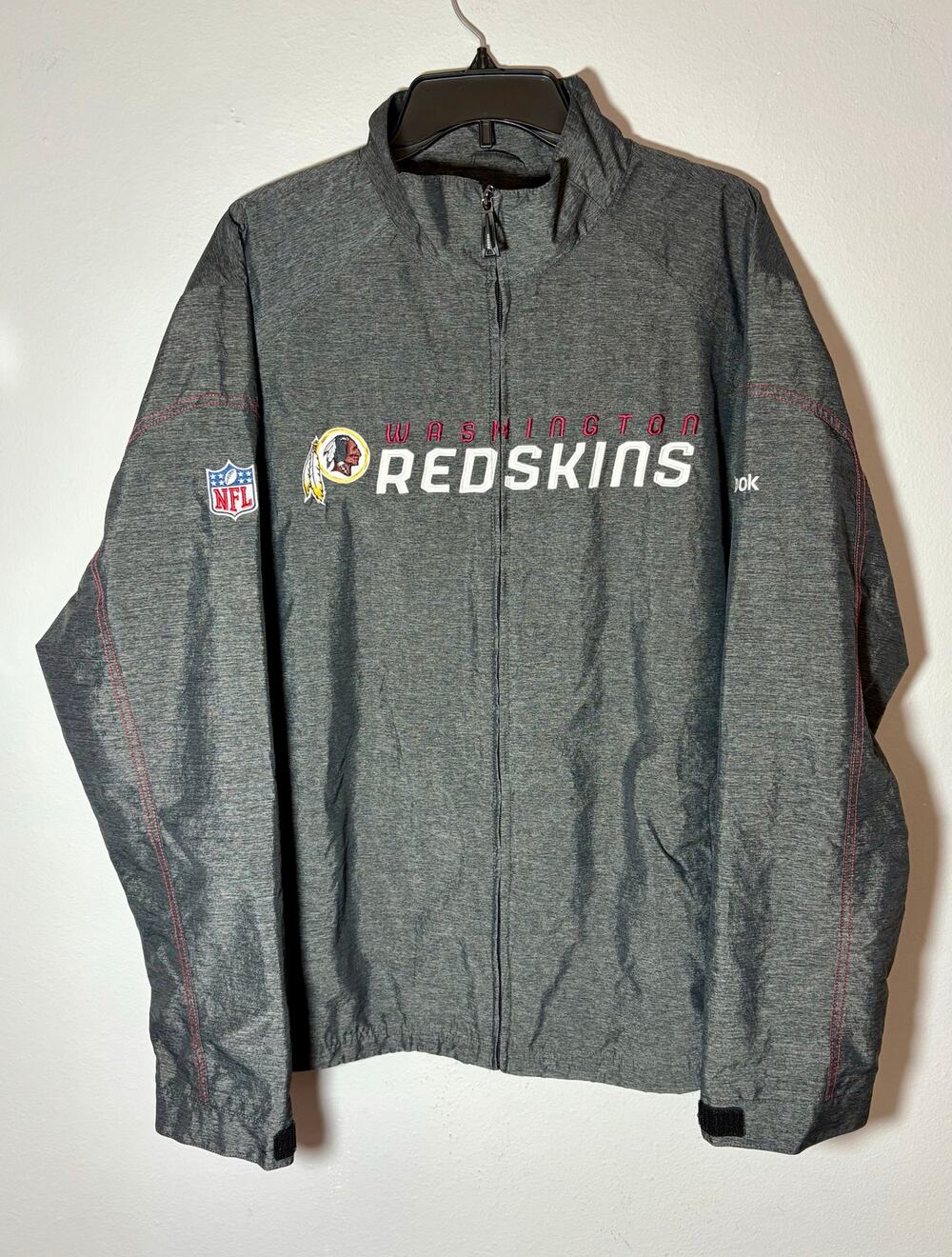 Vintage Washington Redskins Reebok Onfield Full Zip Gray Windbreaker Jacket Sz L